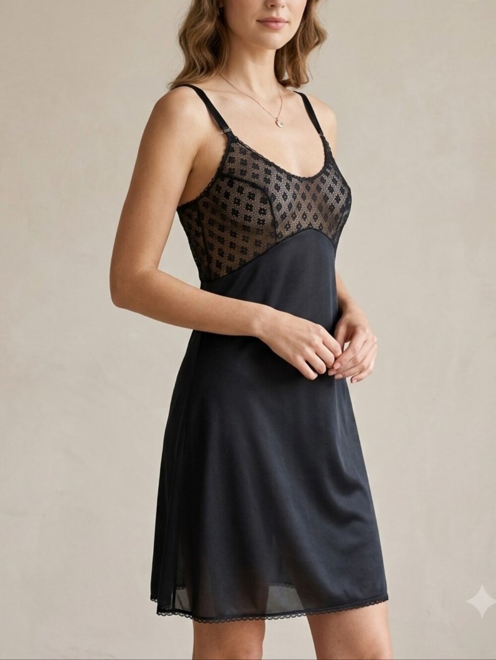 Vintage FormFit Rogers Black Nylon Nightgown Slip Dress Made in USA Tagged 36 S
